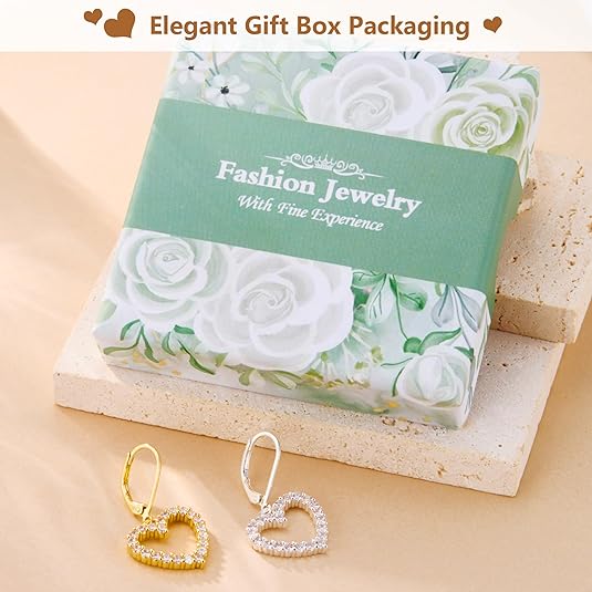 cubic zirconia heart dangle earrings.