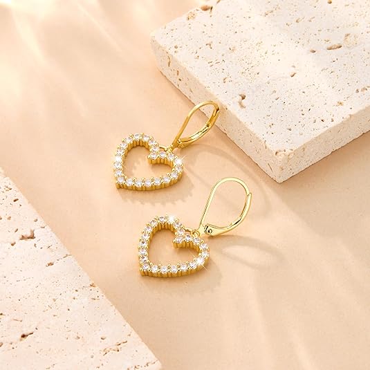 cubic zirconia heart dangle earrings.